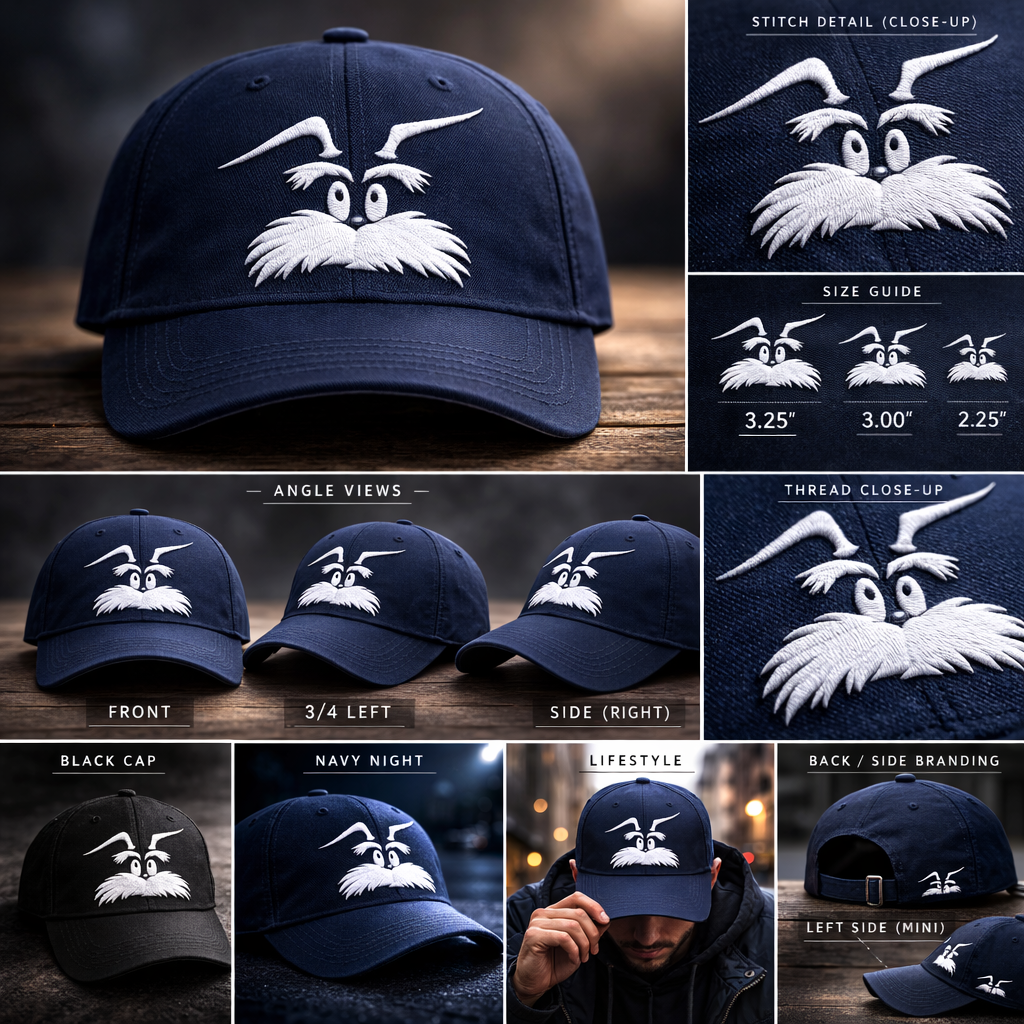 We Speak for the Bees embroidered cap with face logo and detail views