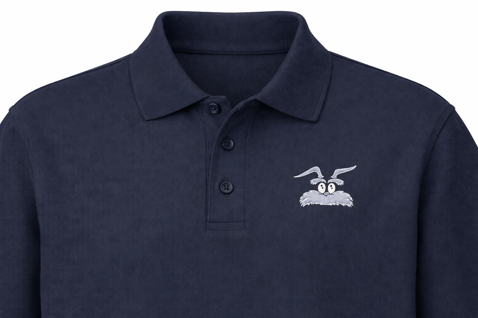 Navy We Speak for the Bees polo shirt with embroidered bee face logo